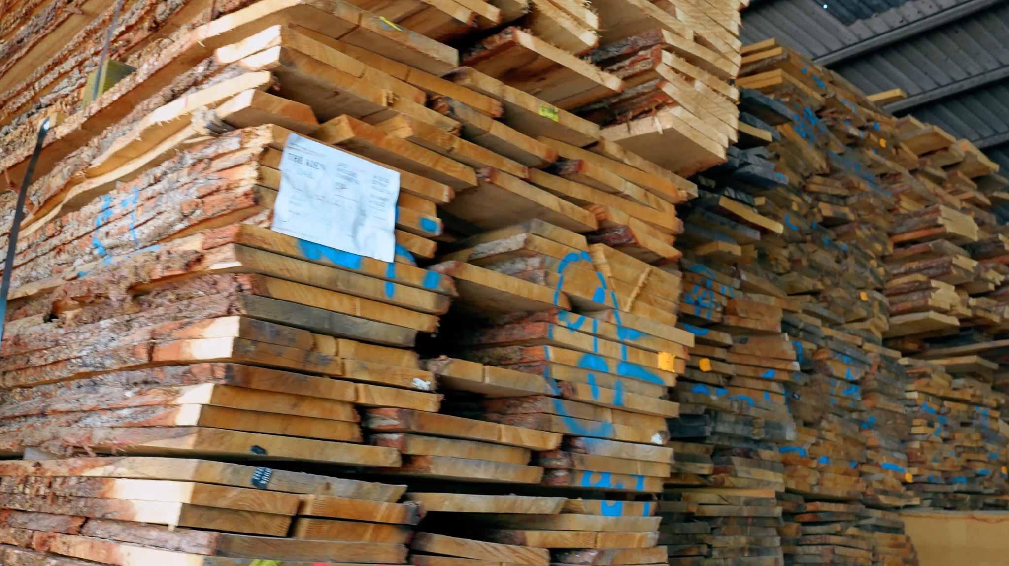 Piles of French White Oak at PurezaWood's factory after kiln-dried