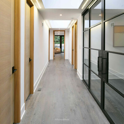 Picture of a hallway with modern interior using grey hardwood floor from PurezaWood